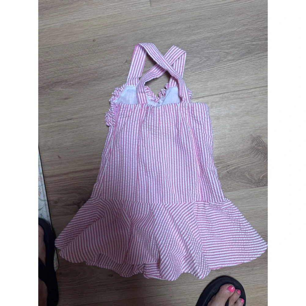Rare Edition Girls Pink White Seersucker Stripe Ruffle Sundress Size 3T